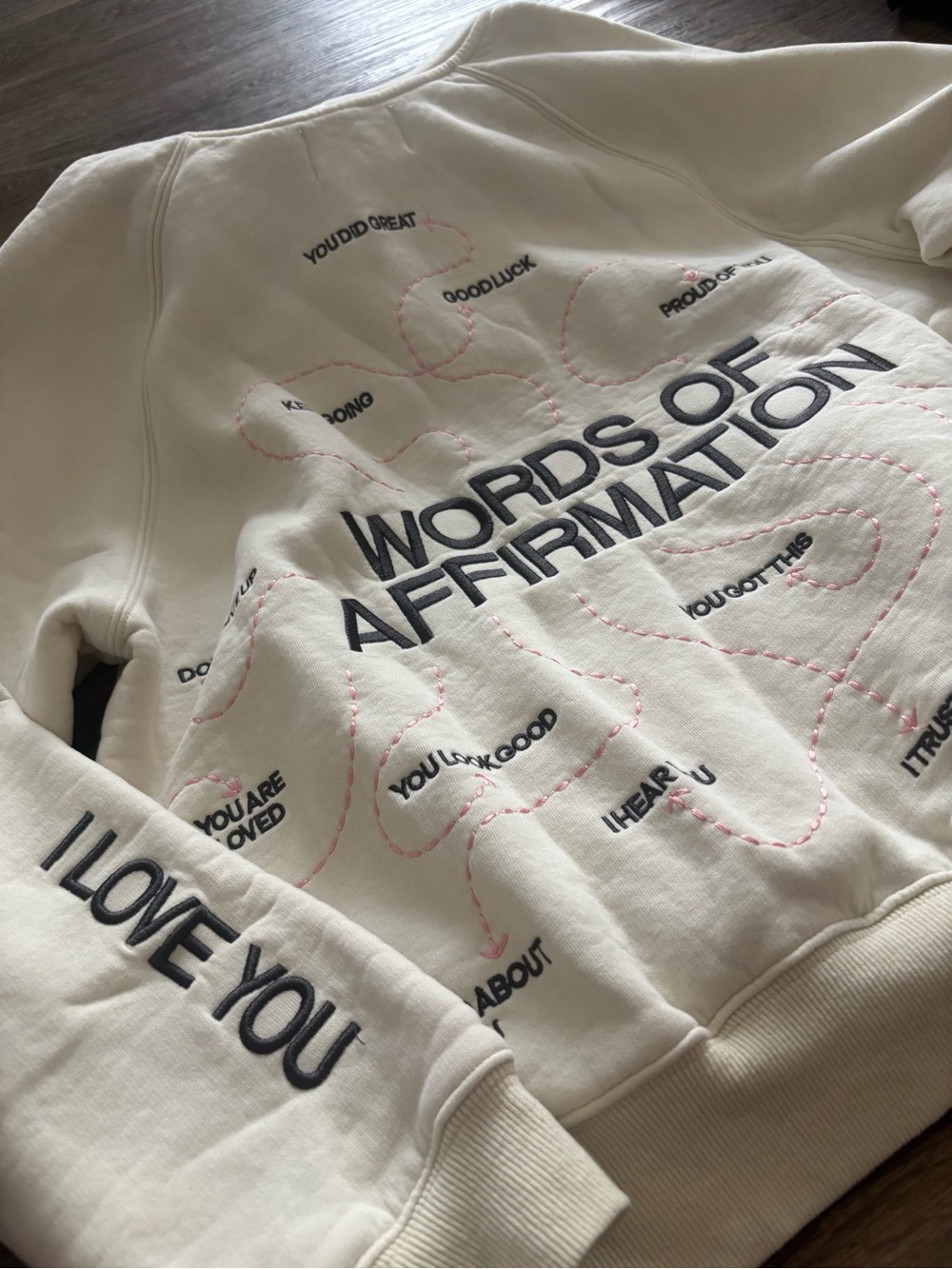Dandy Worldwide Words of Affirmation Embroidered Oversized Hoodie Cream Small